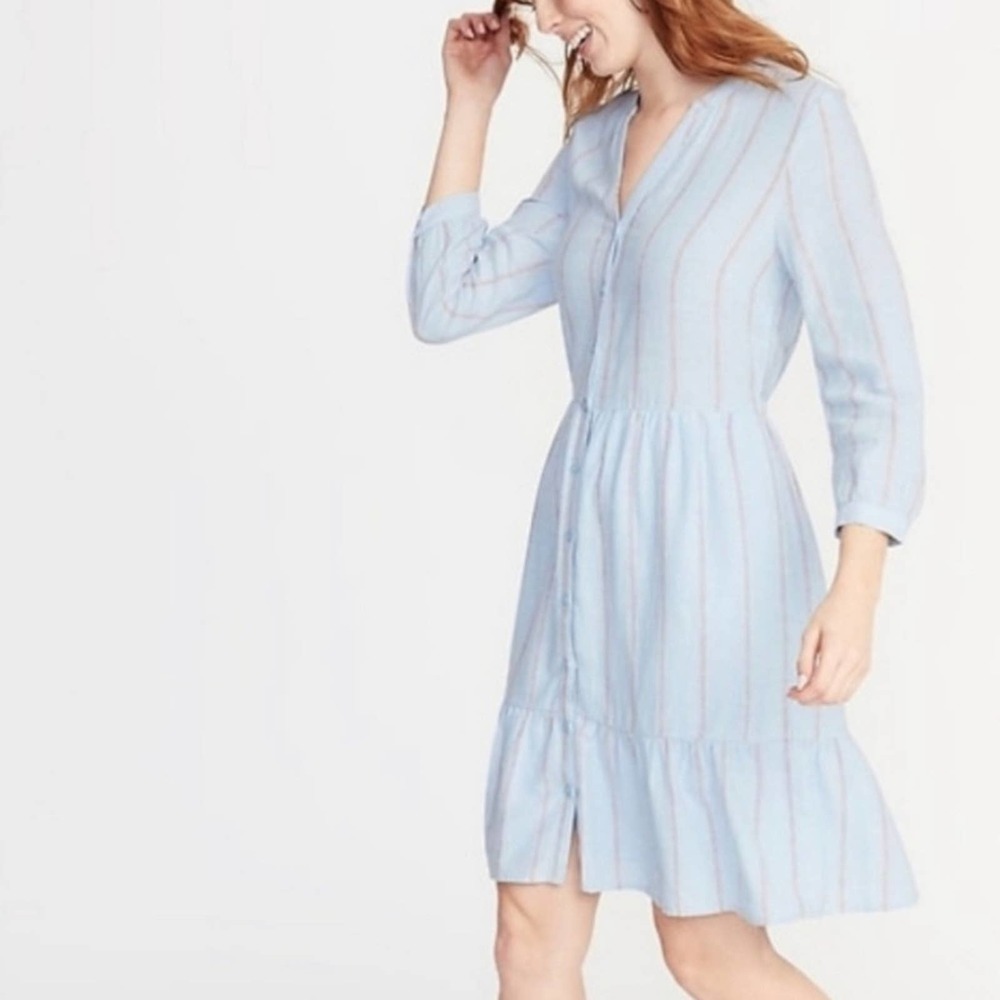 NWT Old Navy Blue Stripe Button Down Dress